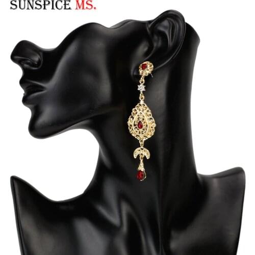SUNSPICEMS Moroccan Gold Color Long Drop Earring for Women Arab Ethnic Wedding Jewelry Bridal Gift Wholesale