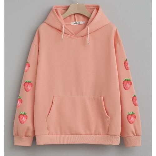 Harajuku Strawberry Lavender Pink Sweatshirt Autumn Winter Kawaii Loose Long Sleeves Tops Oversized Hoodies Women Tracksuit