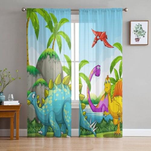 Dinosaur Plant Coconut Tree Print Sheer Window Panel Curtains Room for Living Room Bedroom Kitchen Room Chiffon Tulle Curtains