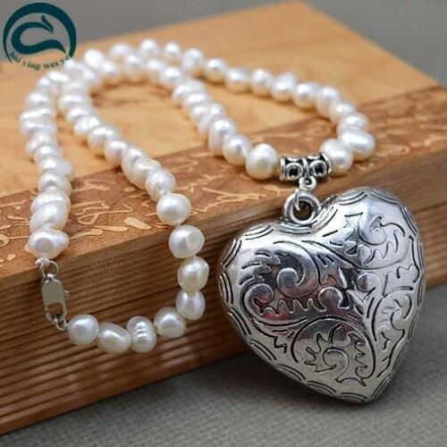 Unique Pearls jewellery Store Classic AA Top Quality White Color Baroque Freshwater Pearl Necklace Huge Size 40mm Heart Pendant