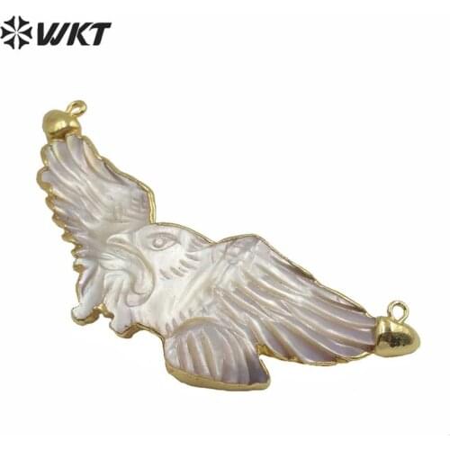 WT-JP212 Amazing hand make carved white eagle pendant women trendy double loops white shell eagle pendant in gold