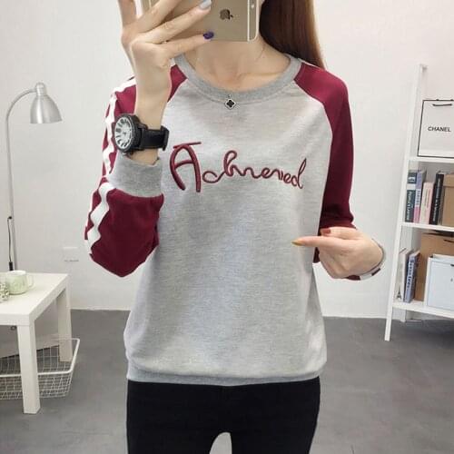 2021 New Autumn Spring 50% Cotton O Neck Long Sleeve Woman T-shirts Fashion Korean Style Embroidery Oversized t shirt