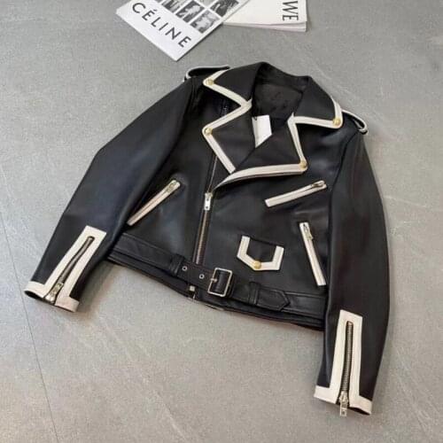 Woman Coats 100% Sheepskin Leather Rivet 2021 Fashion Real Sheepskin Leather Coat Female Motorcycle Genuine Leather Overcoat H72