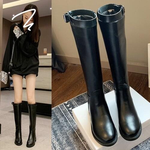 2022 new ladies thin legs knee high boots shallow Round Toe Over-the-Knee platform boots velvet warm knight boots Botas Mujer