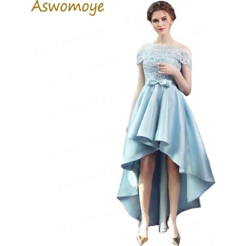 Spring New Fashion 2019 Elegant Evening Dress Short Front Long Back Illusion O-neck Prom Party Dress Robe De Soiree