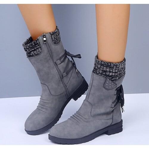 Winter Women Mid-Calf Boots Fashion Suede Snow Boots Retro Zipper Warm Boots for Women Shoes Low-heeled Boots Botas Mujer