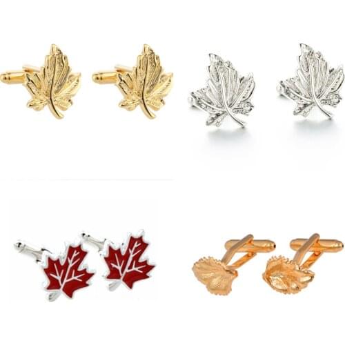 10pairs/lot Maple Leaf Cufflinks Gold/Silver Red Enamel Maple Leaves Cuff Links Copper Made Mens Jewelry Accessory Wholesale