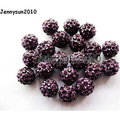12mm Ame-thyst Top Quality Czech Crystal Rhinestones Pave Clay Round Disco Ball Spacer Beads For Jewelry 100pcs / Pack