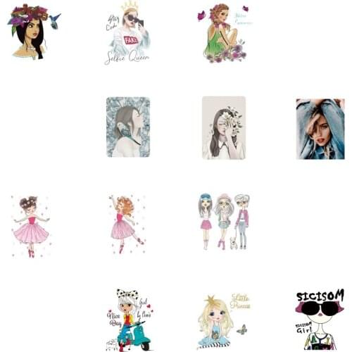 12PCS Wholesale Mix Beautiful Lady Patch By Iron On Clothes For Decoration Heat Transfer Stickers Cool Girls Applique