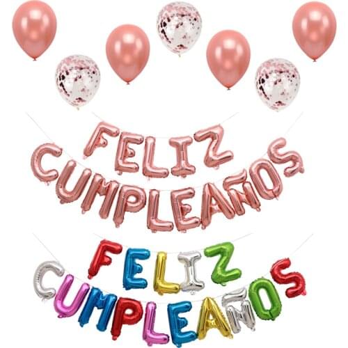 15pcs/lot 16inch Rose Gold Silver Spanish Happy Birthday Letter Foil Balloons Party Decor Alphabet Globos Air Inflatable Gifts