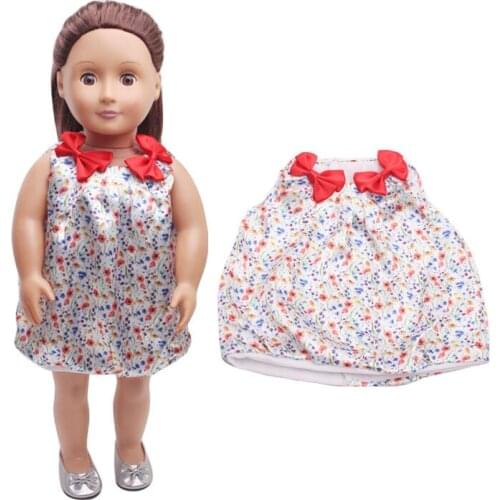 18 Inch American Doll Girls White Floral Red Bow Dress Newborn Skirt Baby Toys Accessories Fit 40-43 Cm Boy Dolls Gift c360