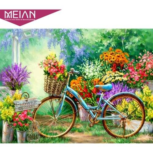 2020 MEIAN Bicycle DIY Daimond Painting Accesoires Round Diamond Mosaic Flower Rhinestone Embroidery Home Decoration
