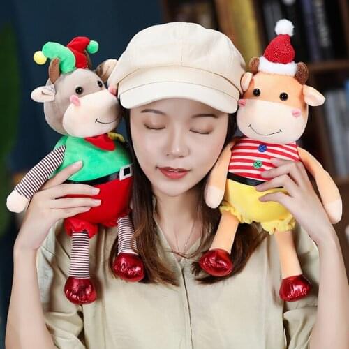35cm New Year Tie Stripe Style Mascot Cow Doll Plush Toy Christmas Clown Gift Toys PP cotton for Teens Large Stuffed Toys