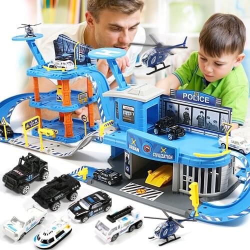 3D Racing Track Parking Lot Assemble Railway Rail Car Educational Toys Car Parking/Fire Adiministration/Police Station