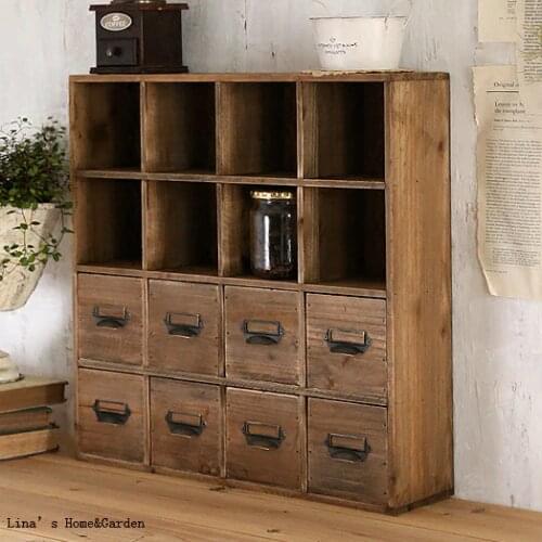 8 drawers 16 grids vintage handcraft fir wood small storage cabinet on table top