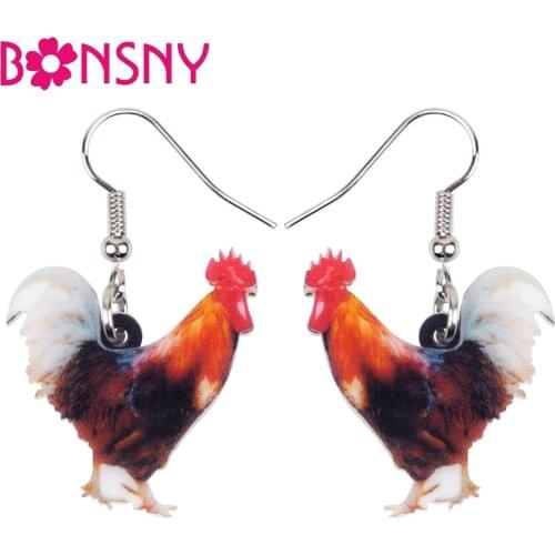 Bonsny Acrylic Colorful Chicken Rooster Earrings Big Long Dangle Drop Novelty Farm Fowl Jewelry For Women Girls Teens Kids Gift