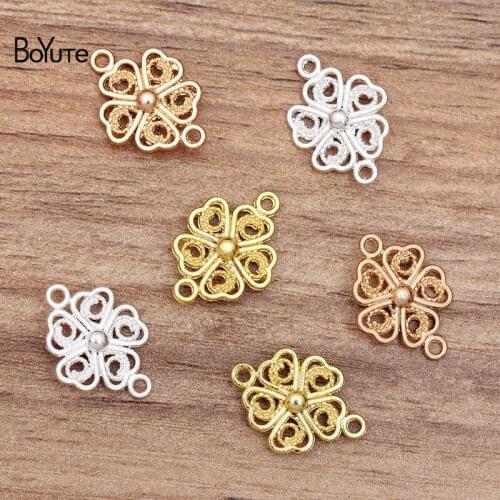 BoYuTe (100 Pieces/Lot) 21*15MM Metal Alloy Flower Connector Charms DIY Accessories Hand Made Jewelry Findings Components