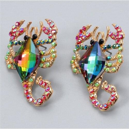 JURAN Brand Earrings Bohemian Multicolor Animal Lobster Shaped Crystal Dangle Earrings Statement Jewelry Drop Earrings