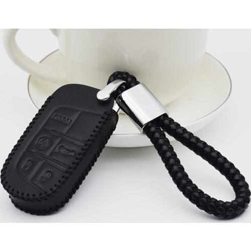 For Dodge Challenger Durango Caliber Ram 1500 Nitro Charger Car Smart Key Cover Case Genuine Leather Key Ring Protection Bag