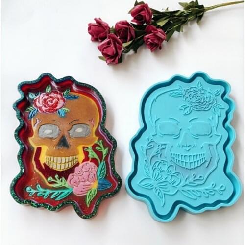 Skull Tray Epoxy Resin Mold Serving Plate Board Coaster Casting Silicone Mould DIY Crafts Jewelry Home Decorations Tool