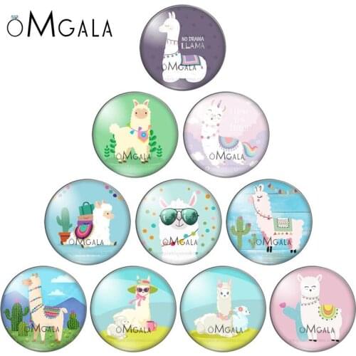 Cactus flower llama Alpaca glass snap button jewelry DIY Round photo cabochons flat back 8-30MM