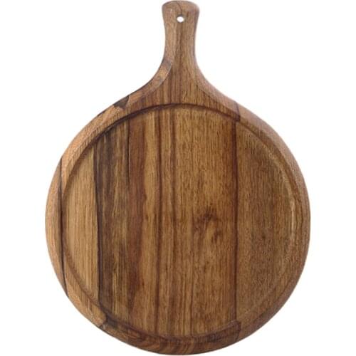 Wooden 9" Round Bread Tray Cutting Board with Handle Pizza Bread Serving Tray Wooden Dishes Tableware Plate Bakeware Chopping