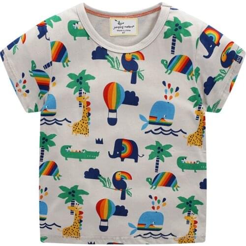 Jumping meters Children Cotton T shirts Summer Cartoon Boys Girls Tees New Arrival 2020 Kids Tops Animals Printed Boys T shirts