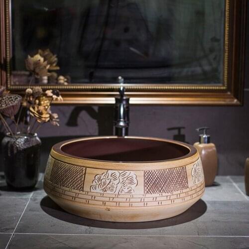 Europe Vintage Style Art Counter top Basin Sink Handmade Vessel Sink Vanities single Ceramic wash basin Bathroom sink