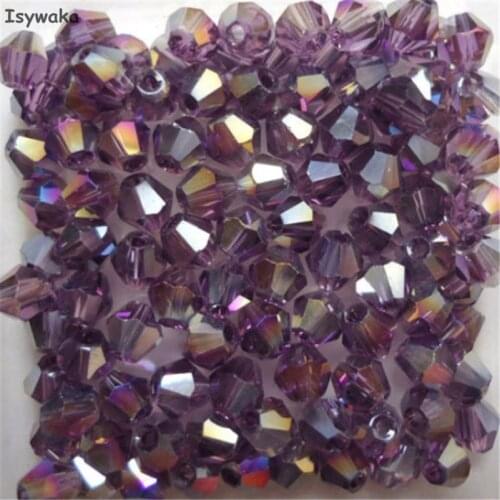 Isywaka Sale Purple AB 100pcs 4mm Bicone Austria Crystal Beads charm Glass Beads Loose Spacer Bead for DIY Jewelry Making