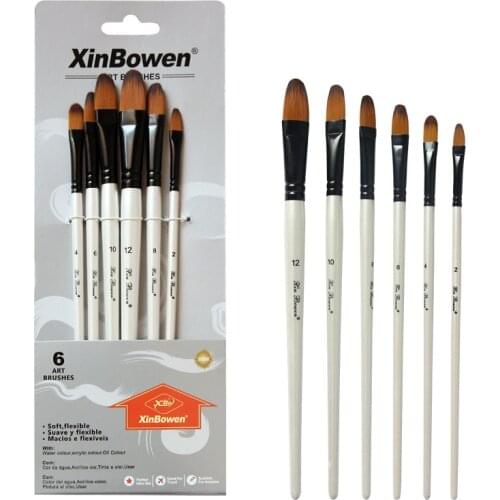 6Pcs/set Paint Brush Watercolor Oil Painting Flat/Round/Slant Hook Nylon Hair Diy Watercolor Pen for Artists Painters Beginners