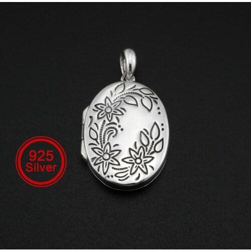 20x28MM Oval Photo Locket Vintage Style Antiqued Flower Engraved Solid 925 Sterling Silver Keepsake Memorial Pendant 1122015