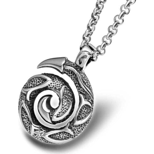 Fashion Titanium Steel Jewelry Classic Pattern Spiral Round Necklace Fashion Horn Pendant Necklaces Mens Punk Accessories