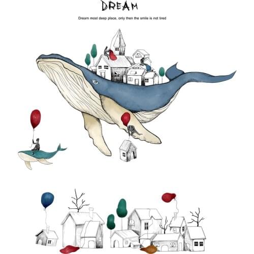 Big Whale Sketch Small House Decoration Wall Sticker for Room Decoration Bedroom Living Room Child Study Room Office Decor