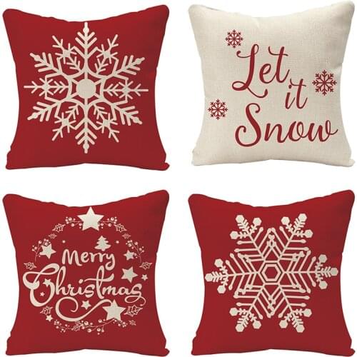 Merry Christmas Cushion Cover Red Snowflake Linen Pillow Cover Decorative Pillows Home Decoration Throw Pillowcase