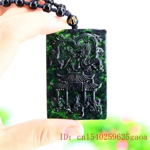Jade Dragon Pendant Natural Gifts Jewellery Amulet Necklace Fashion Carved Charm Chinese Black Green