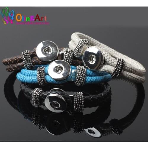 OlingArt 1pcs/Lot 4color PU leather Charm Bracelets For Women Fit 18mm Partnerbeads Snaps Button Jewelry European sweet style