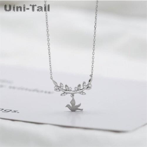 Uini-Tail hot new 925 sterling silver leaves small swallow micro-inlaid necklace Korean version of the simple cute sweet jewelry