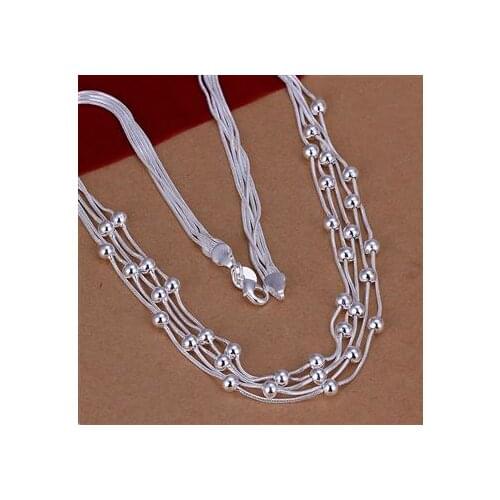 Wholesale Silver color plated Necklaces & Pendants,M925 jewelry Silver color,Filve Line Beads Necklace SMTN213