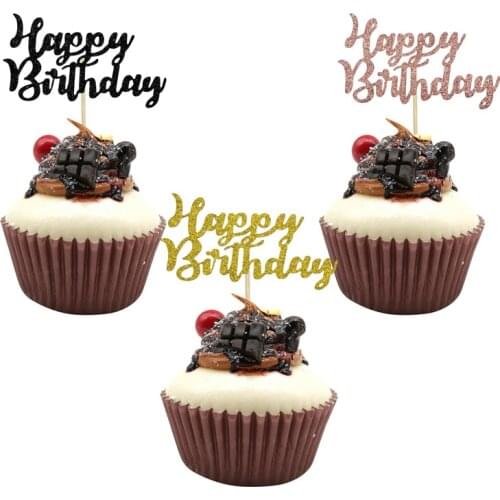 QIJOYJU 10pcs Happy Birthday Paper Cupcake Topper Baby Shower 1st Birthday Party Decoration Supplies