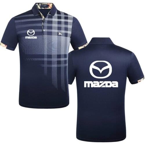 Men Summer Striped Polo Shirt Short Sleeve Mazda car logo print Slim Fashion Streetwear Tops Men Shirts cotton Casual Shirts