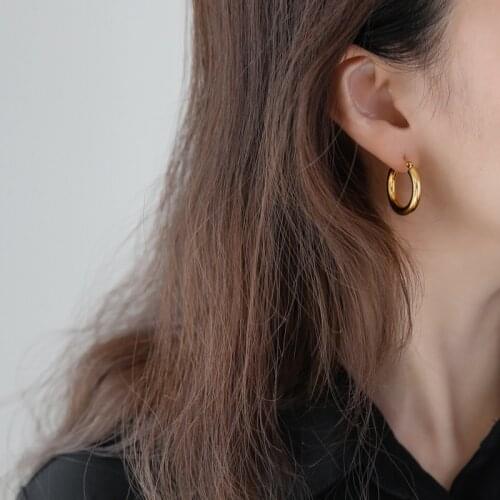 YUN RUO European Vintage Circle Hoop Earring Clip Woman 18 K Gold Color Titanium Stainless Steel Jewelry Not Fade Hypoallergenic