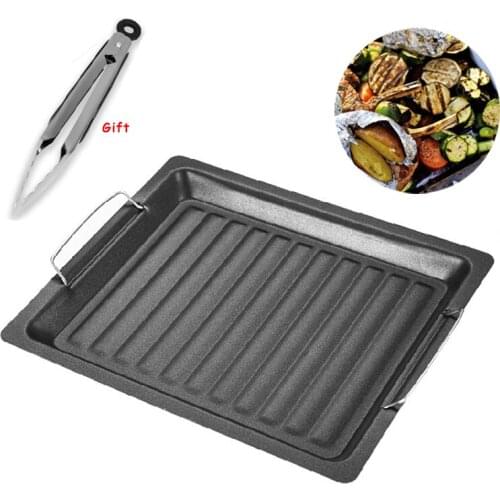 BBQ Pan Griddle Plate Grill Tray Roast Meat Pans Non-stick Cast Steel Outdoor BBQ Picnic Home-use Cooking Tools 30*25cm 2pcs/set