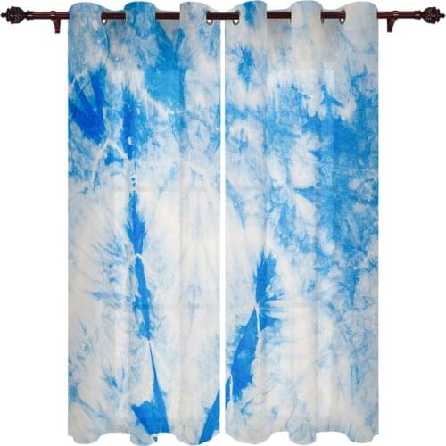 Modern Curtains Blue Tie-Dye Pattern Ethnic Style Baby Room Bedroom Creative Curtains Kitchen Living Room Valance Curtains