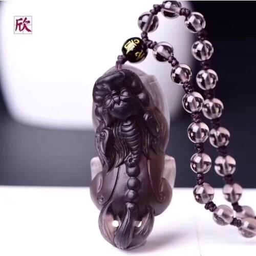 Surper ice grade obsidian amulet Lucky Foo Dog pendant PI Xiu Beast bead necklace talisman