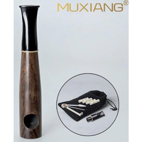 Gentlemens Cigar Pipe Ebony Wood/Rose wood Tobacco Somking pipe with Accessories Pipe Stem Replacement/9mm Filter/Cloth Bag