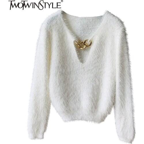 TWOTWINSTYLE Women's V-Neck Pullovers