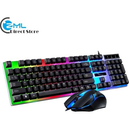 USB Wired PC Computer Keyboard Ergonomic Desktop Keyboard Mouse Standard 104 Keys Rainbow LED Backlight fHome Office User