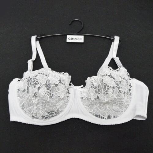 YANDW Brand White Lace Bralette Women Bra Plus Size Sexy Transparent Brassiere BH Lingerie Mesh 34 36 38 40 42 44 A B C D