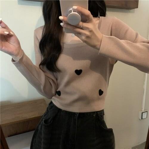 Autumn Embroidery Short Sweater Knitted Womens Sweaters 2021 Winter Tops For Women Pullover Jumper Pull Femme Hiver Truien Dames