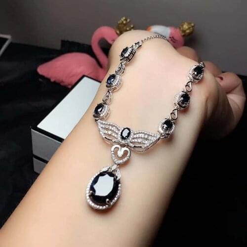 Natural Sapphire Necklace for Women Blue Gemstones Chokers With Certificate Party S925 Sliver Gifts Top Quality Fine Jewlery